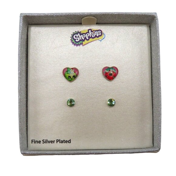 Shopkins Jewelry - Shopkins Fine Silver Plated Set Green Rhinestone Cartoon Image Stud Earrings NEW
